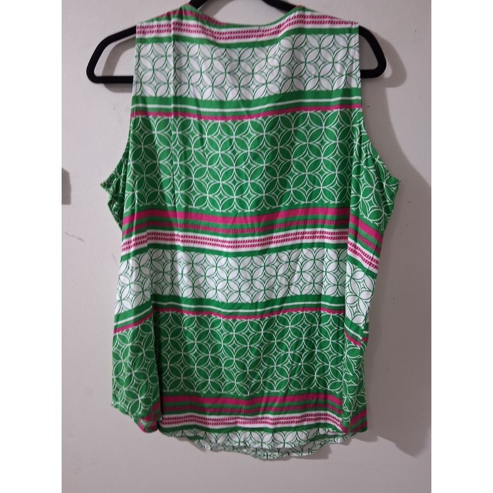 Escapada Womens XL Green Pink Geometric Stripe Sleeveless Split Neck Rayon Top - Picture 5 of 6